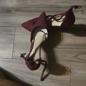 Aldo Burgundy Pointed Toe Ankle Strap Kitten Heels